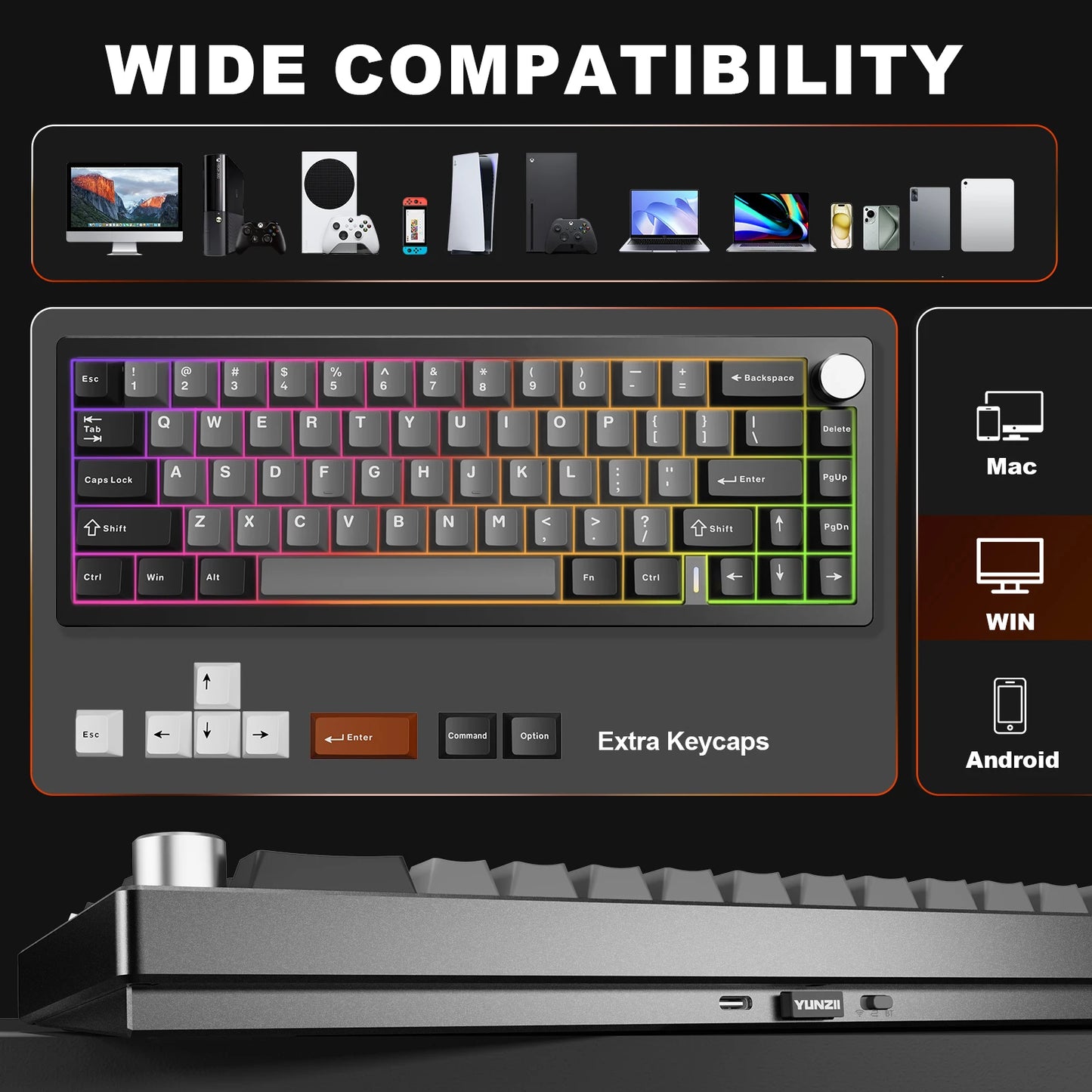 YUNZII AL68 Wireless Custom Mechanical Keyboard QMK VIA Knob