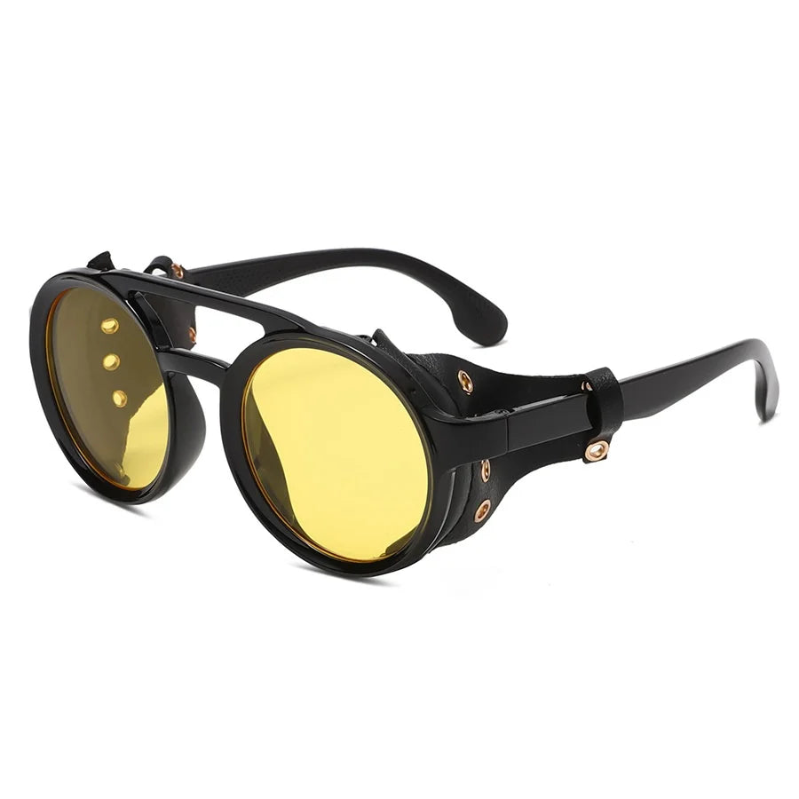 Retro Leather Round Sunglasses For Outdoor Sports UV400