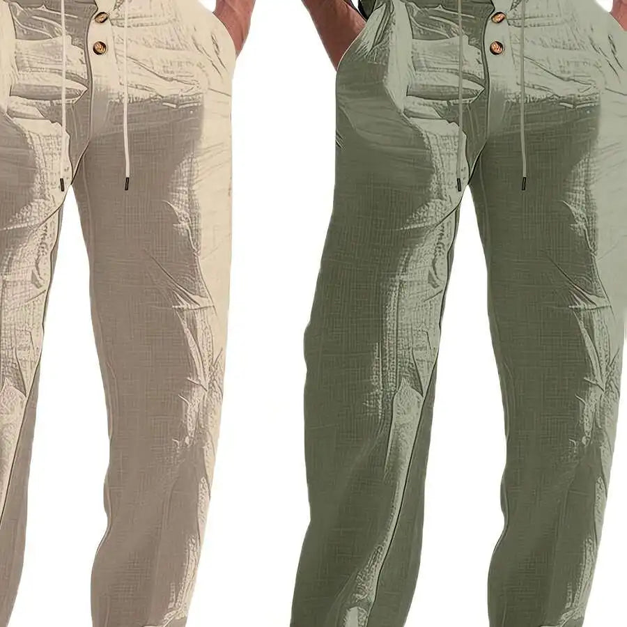 Men's Lightweight Linen Straight Leg Pants For Casual Beachwear
