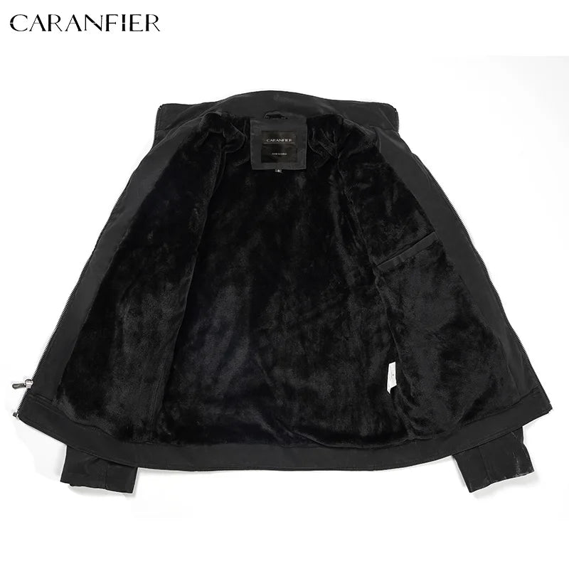 Caranfier Mens Leather Jacket Motorcycle Biker Coat
