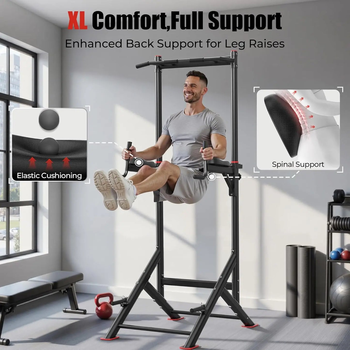 450Lb Capacity Power Tower Pull Up Dip Station Home Gym