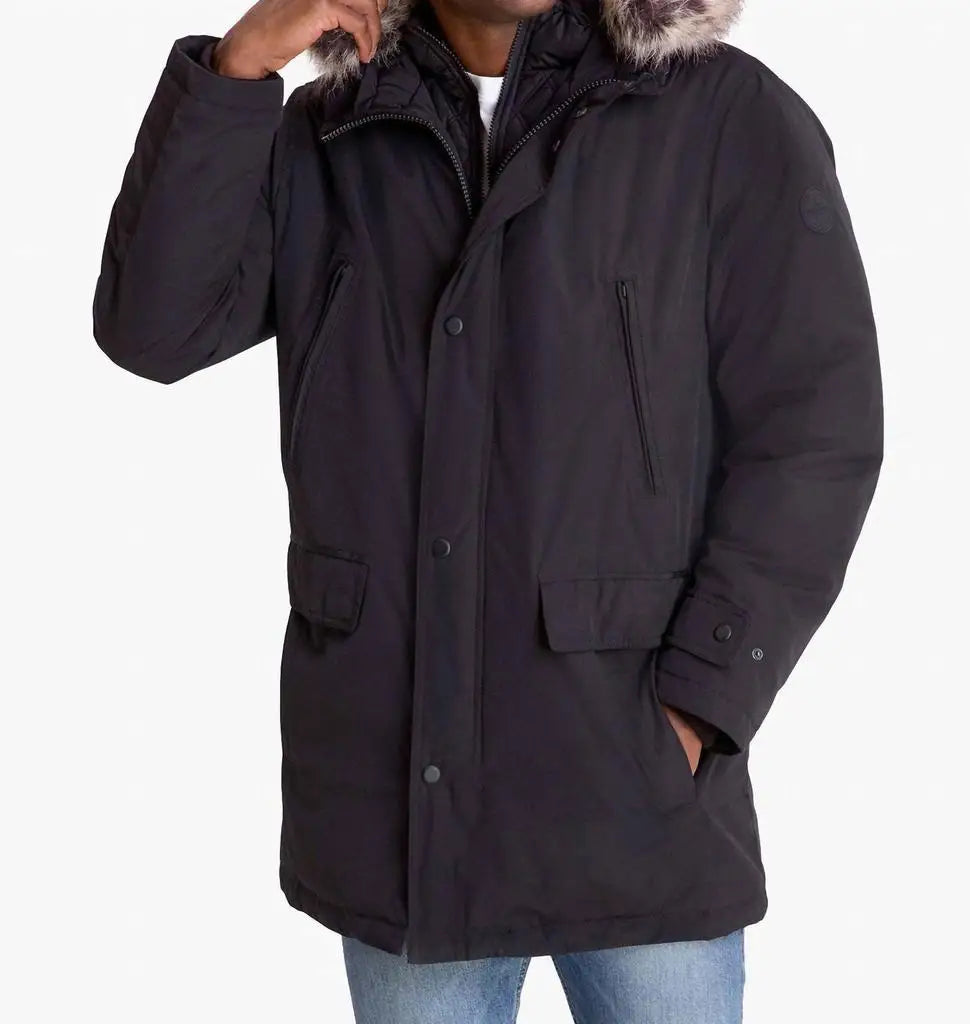 London Fog Men Artic Parka With Removable Faux Fur Trim