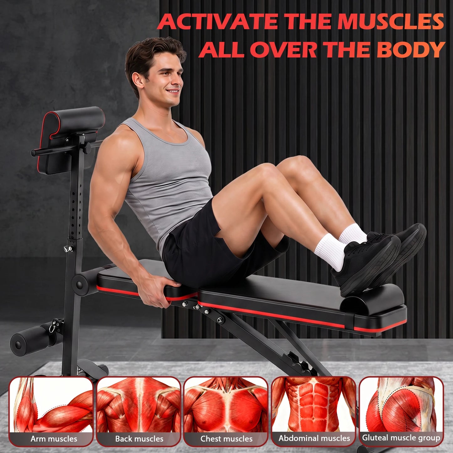 10 In 1 Foldable Weight Bench With Adjustable Incline Decline Dumbbell Bench