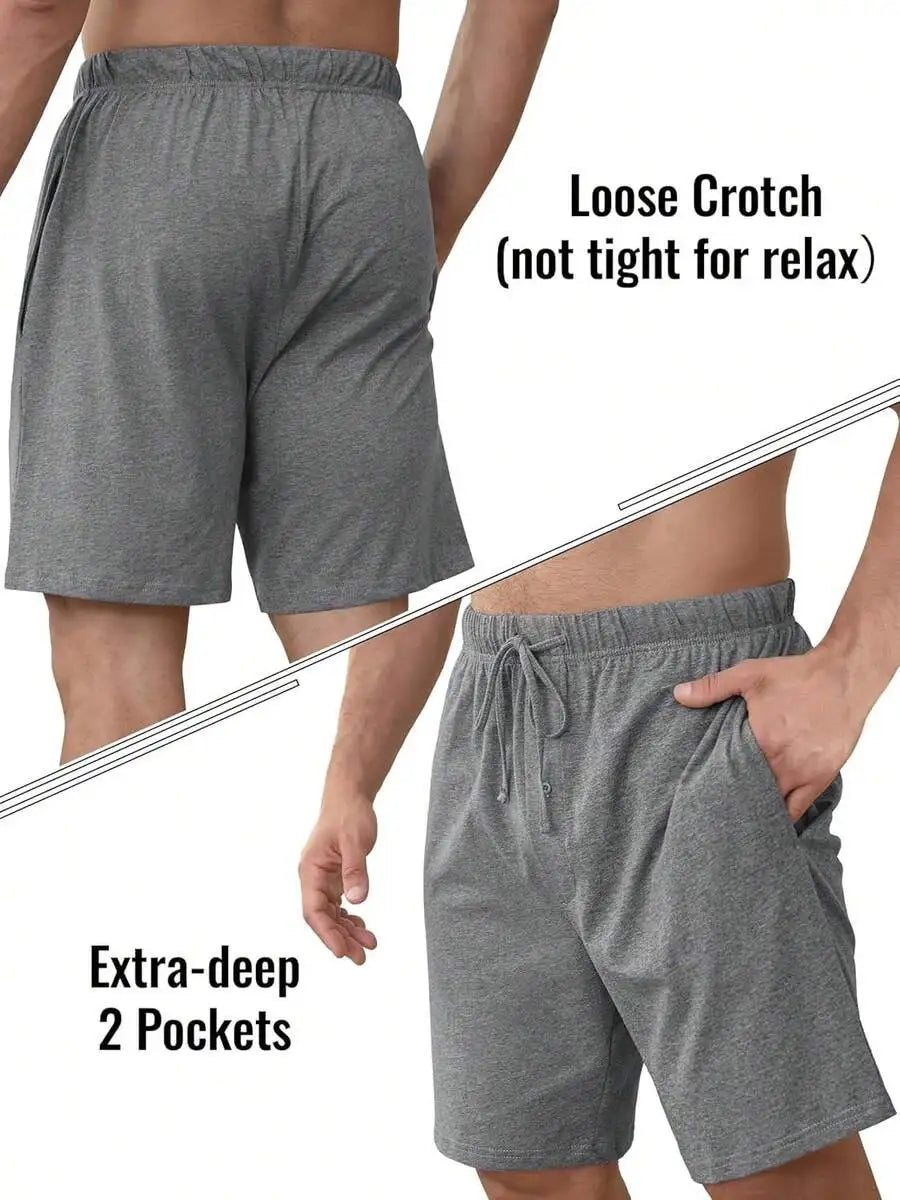 Mens Cotton Pajama Shorts 3-Pack Soft Sleepwear With Pockets