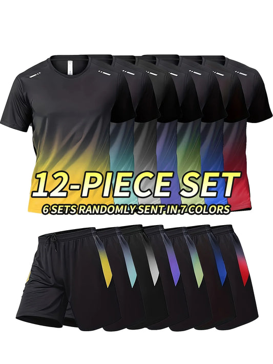 Winthunder Mens Gradient T Shirts And Shorts Set 12 Breathable
