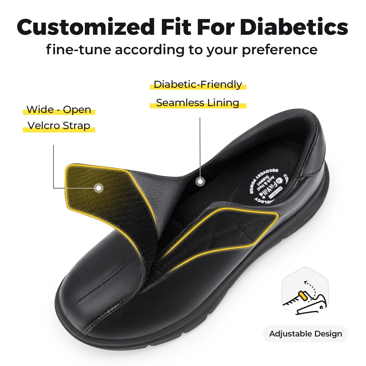 FitVille Diabetic Oxford Slip On Dress Shoes For Swollen Feet Adjustable Fit