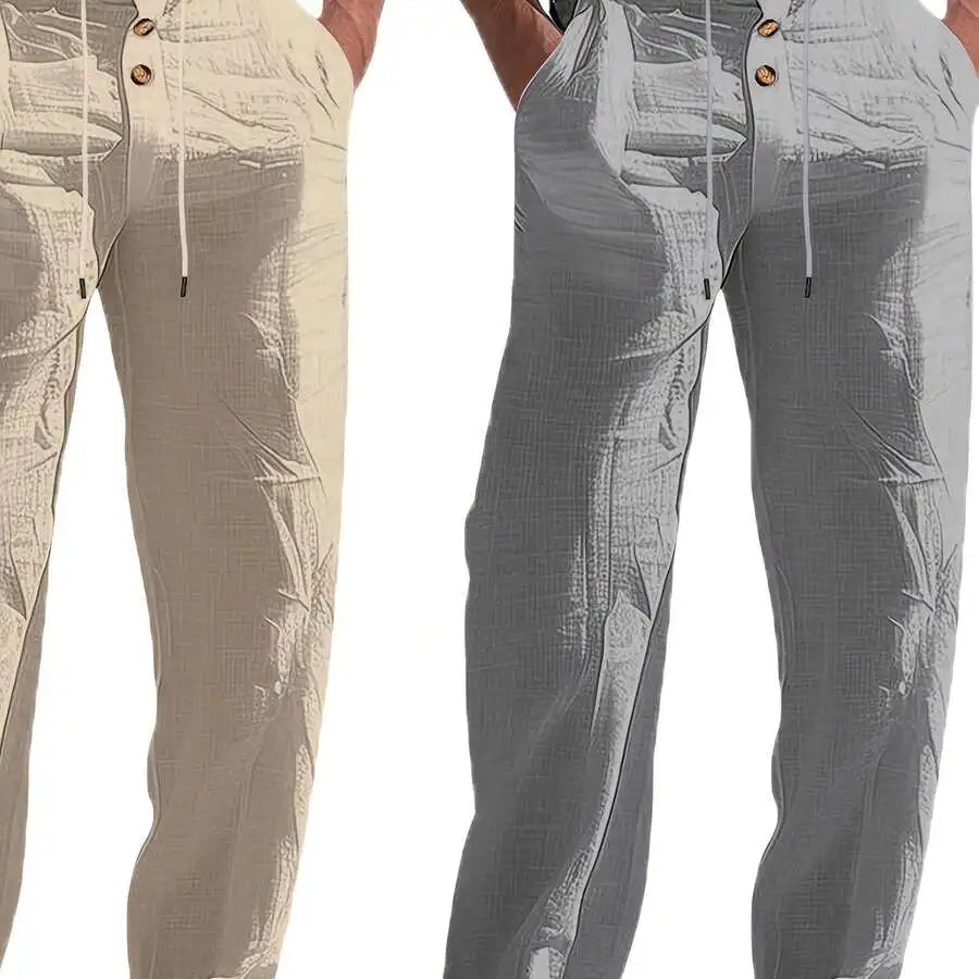 Men's Lightweight Linen Straight Leg Pants For Casual Beachwear