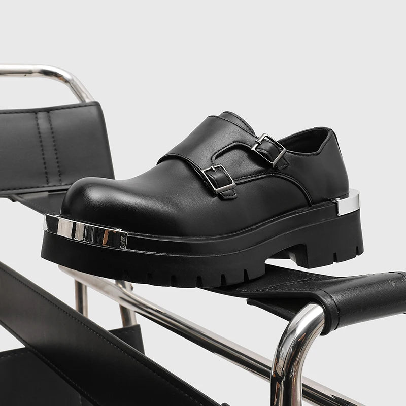 YUYIN OLOMM Men Derby Shoes Punk Style With Metal Decoration Height Increase