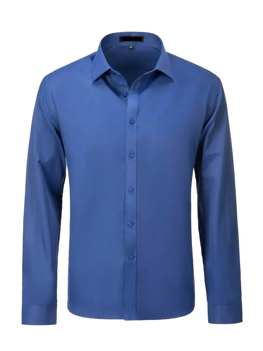 Men's Solid Color Dress Shirt Long Sleeve Turn Down Collar