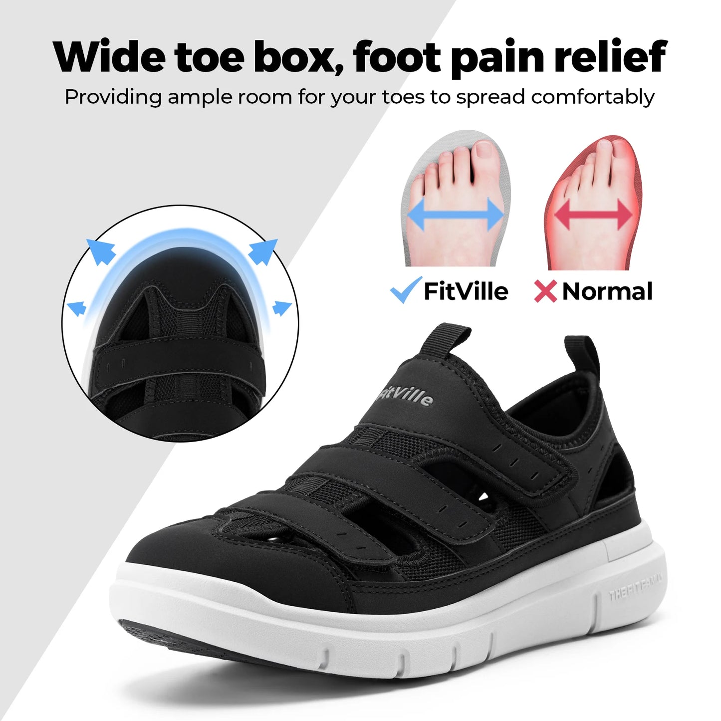 FitVille Men's Diabetic Sandals With Arch Support Lightweight Breathable