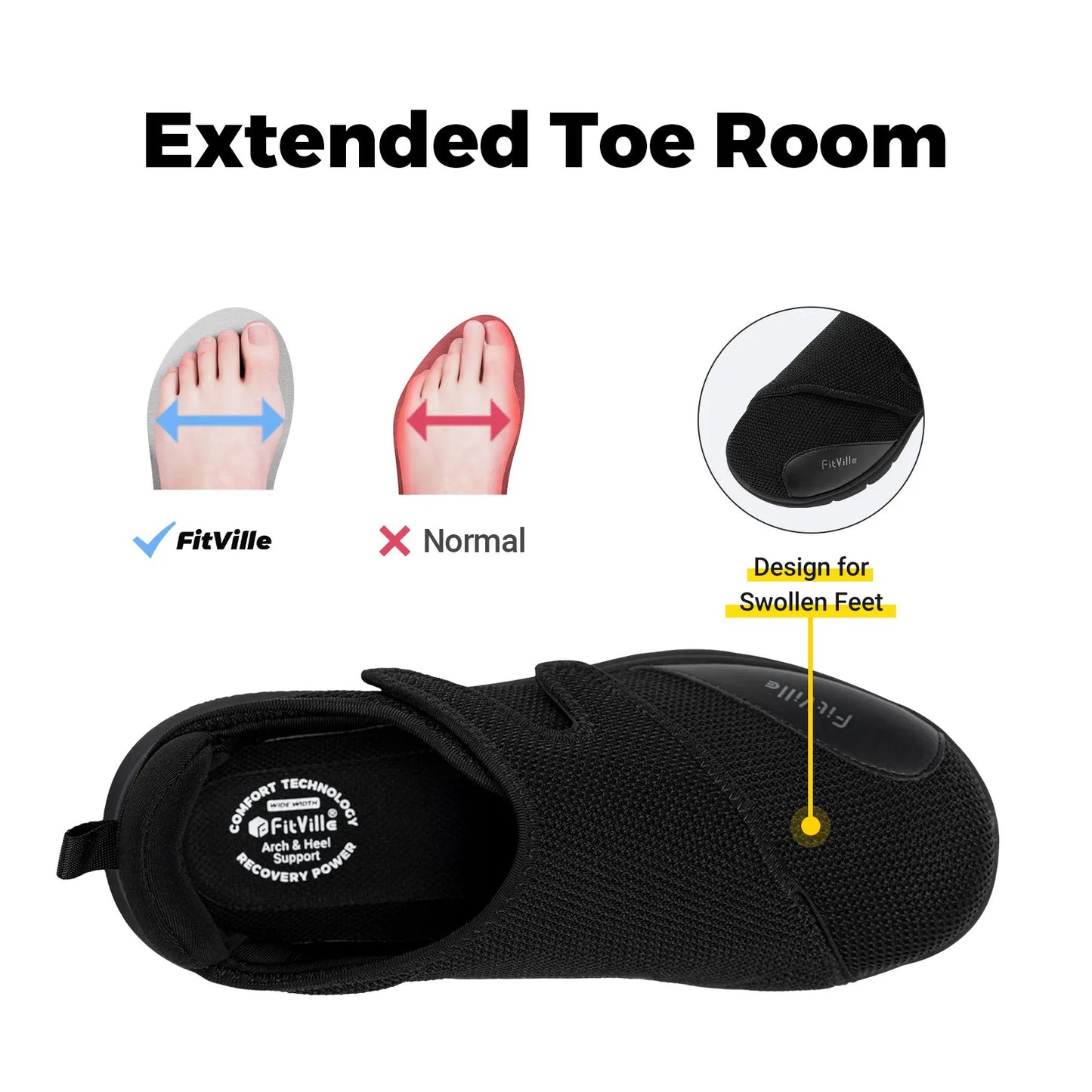 Fitville Men Extra Wide Diabetic Shoes Walking Orthopedic Arch Support