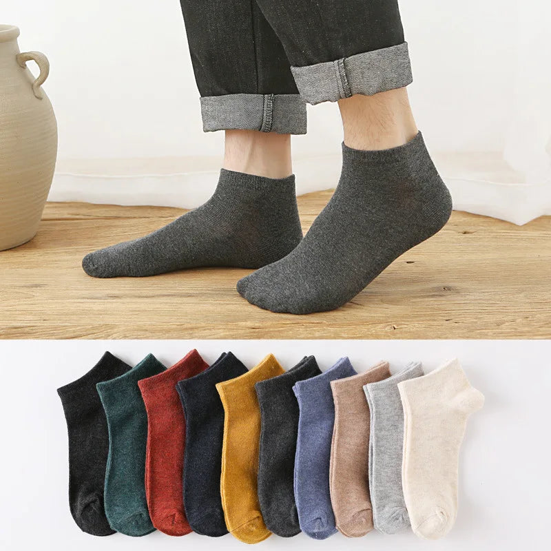 Premium Cotton Men Socks Pack 5 Pairs Breathable Ankle Casual Socks