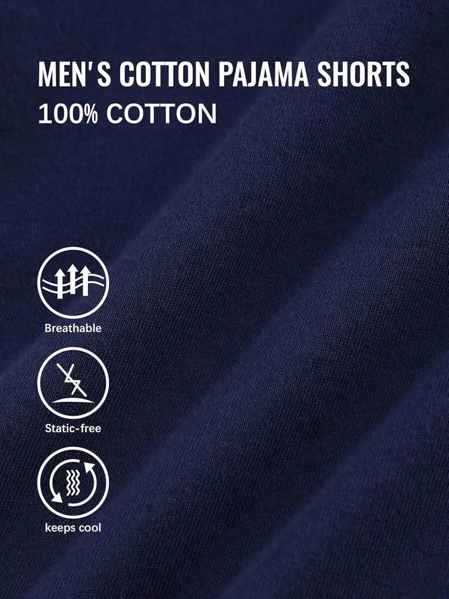 Mens Cotton Pajama Shorts 3-Pack Soft Sleepwear With Pockets