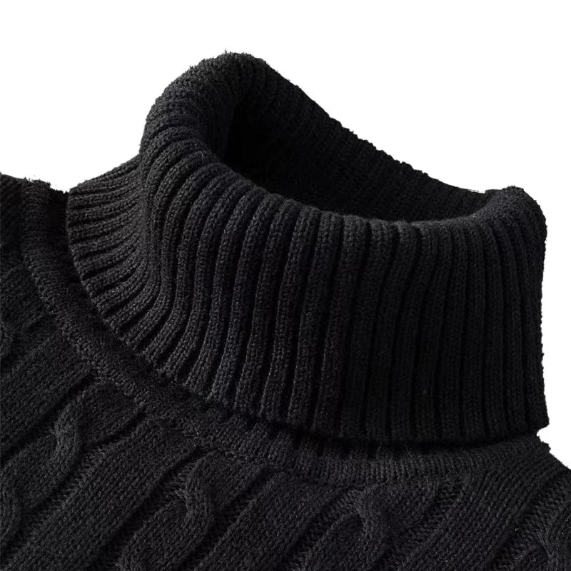 Mens High Neck Turtleneck Knit Sweater Pullover Polyester Warm Winter