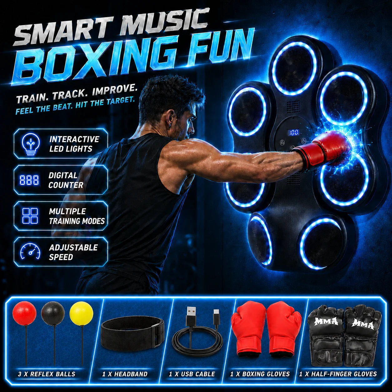 5W Interactive Punching Trainer Wall Mounted Boxing Target With Lighting