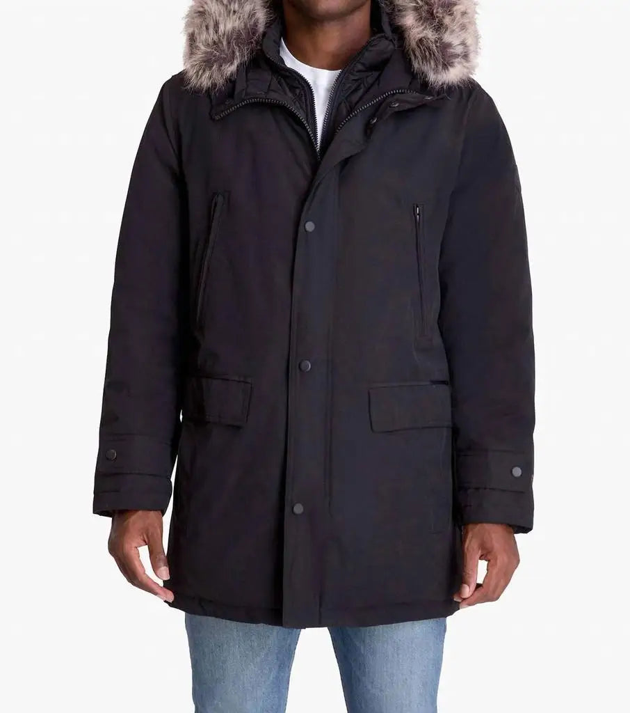 London Fog Men Artic Parka With Removable Faux Fur Trim
