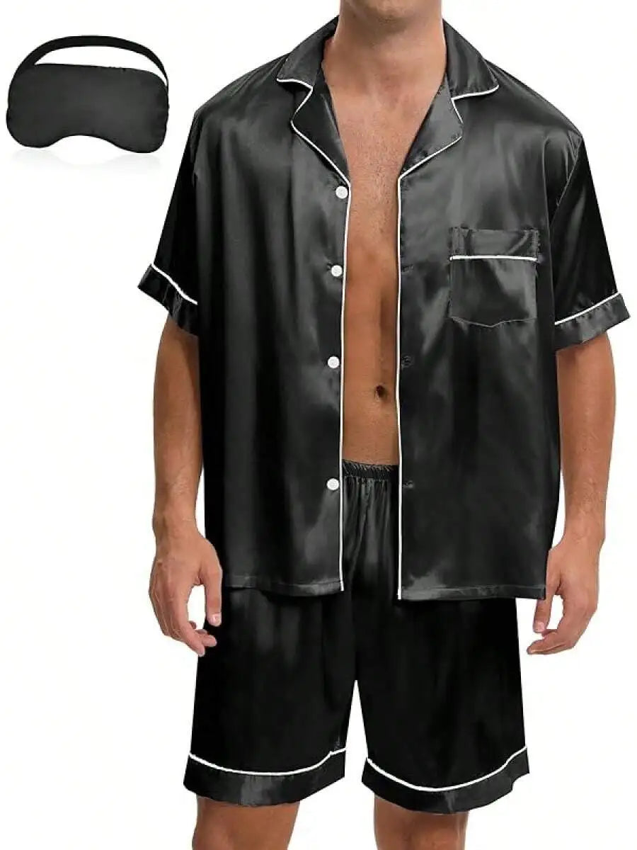 Mens Satin Pajama Set Button Down Sleepwear Loungewear