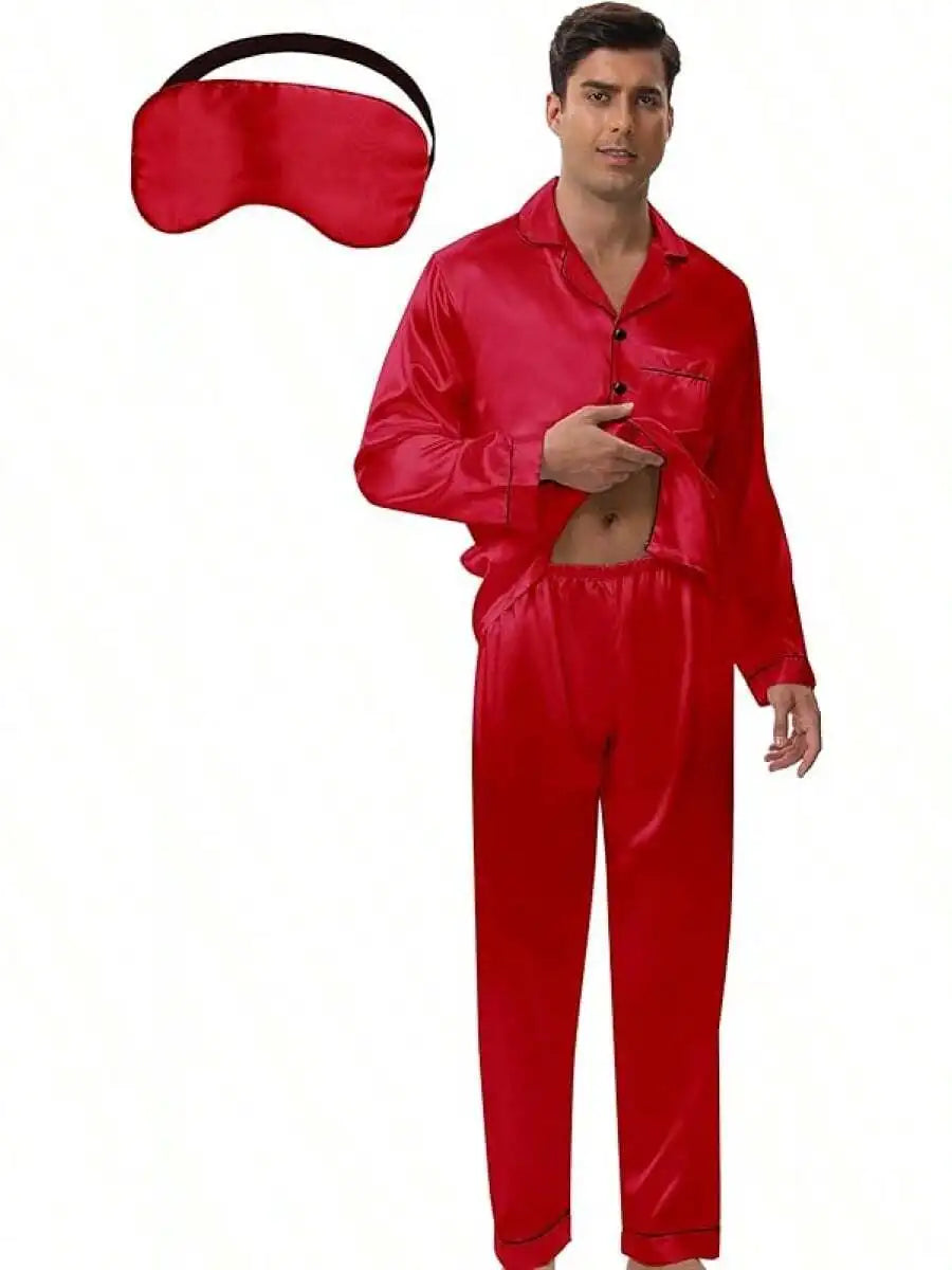 Mens Satin Pajama Set Button Down Sleepwear Loungewear
