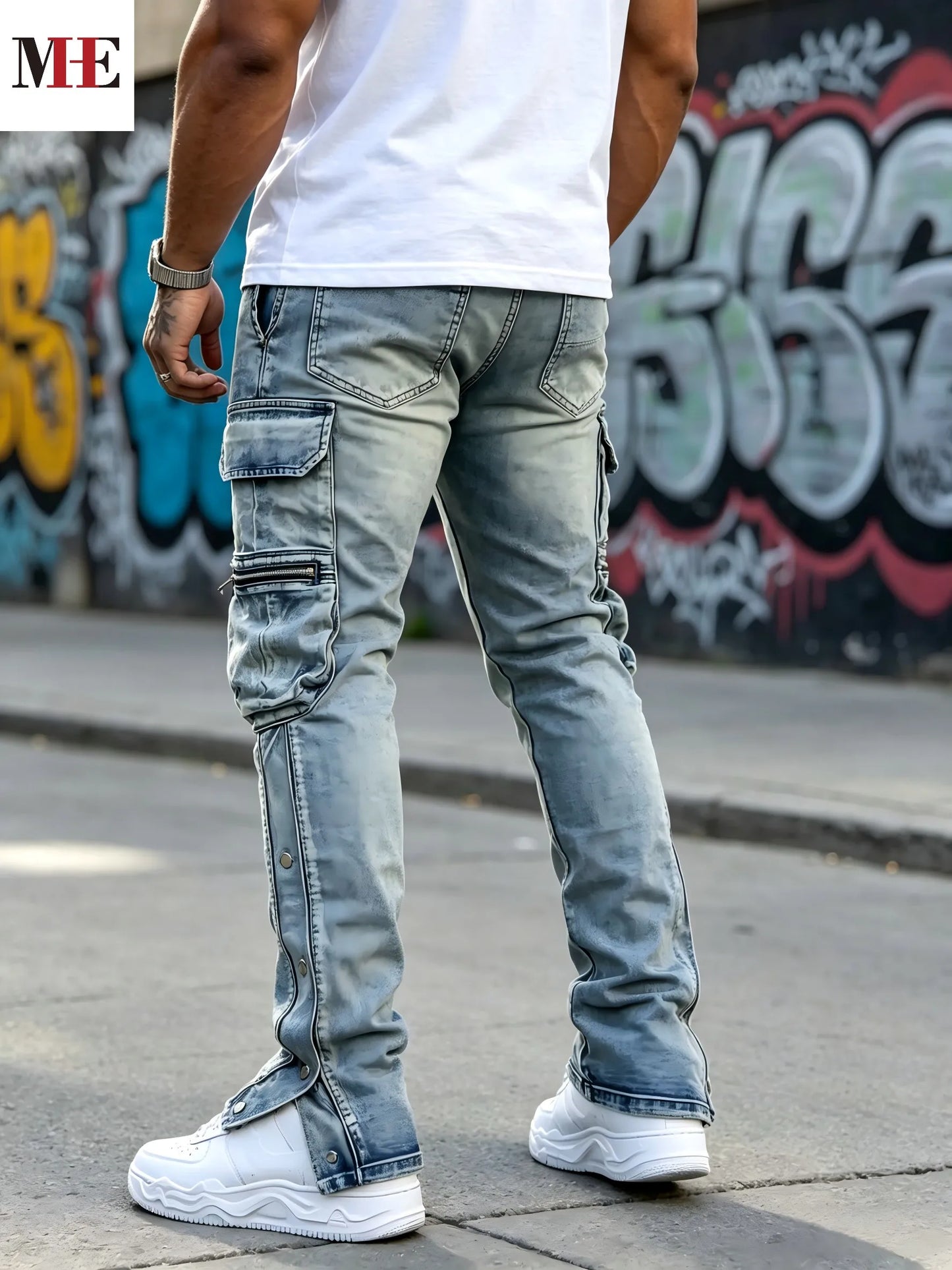 Hme Men's Light Blue Vintage Flared Denim Jeans