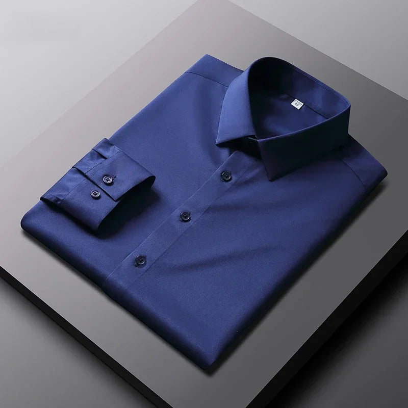 Men's Casual Long Sleeve Solid Shirt Non Ironing Wrinkle Resistant