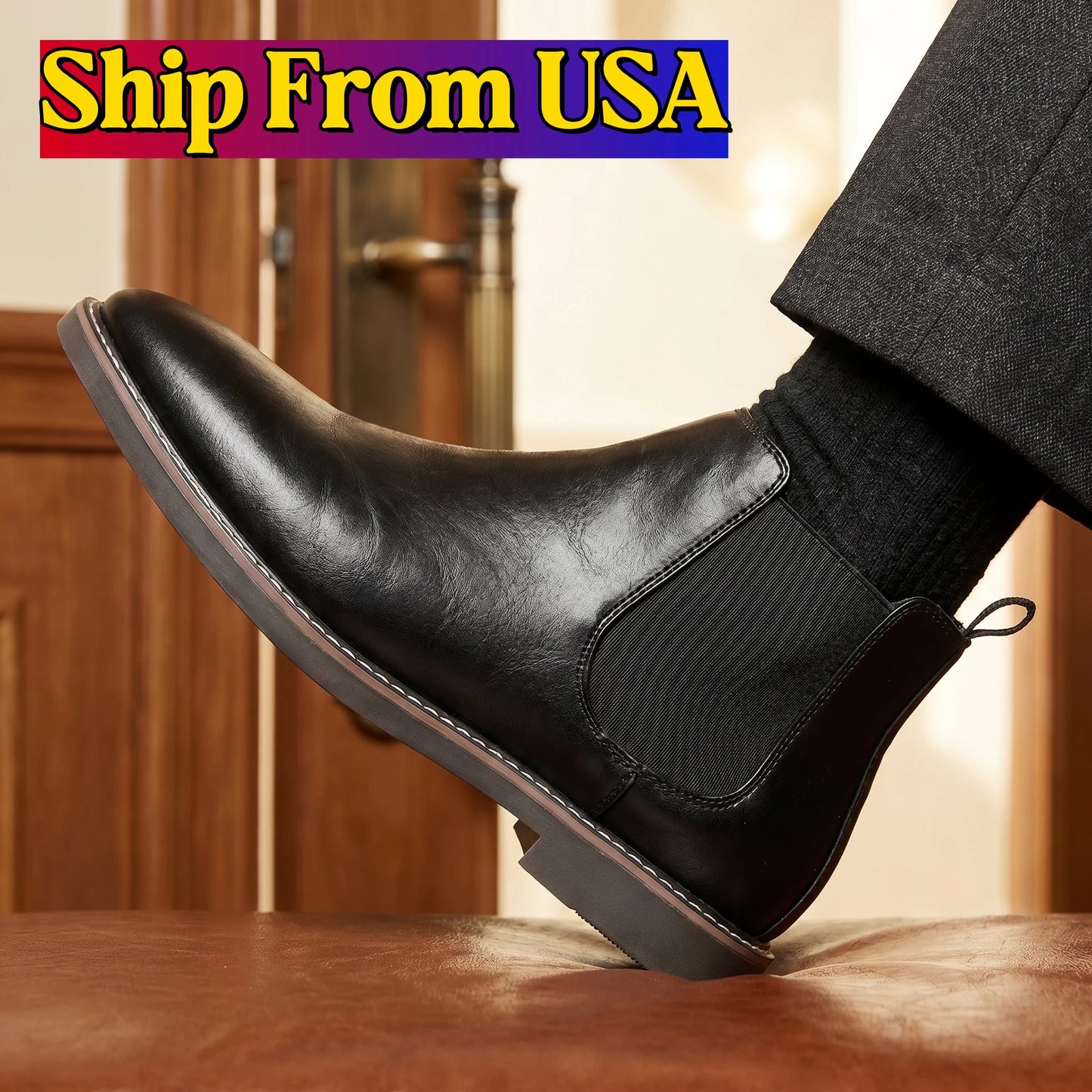 Hecrafted Ankle Chelsea Boots For Men With Elastic Band Comfort