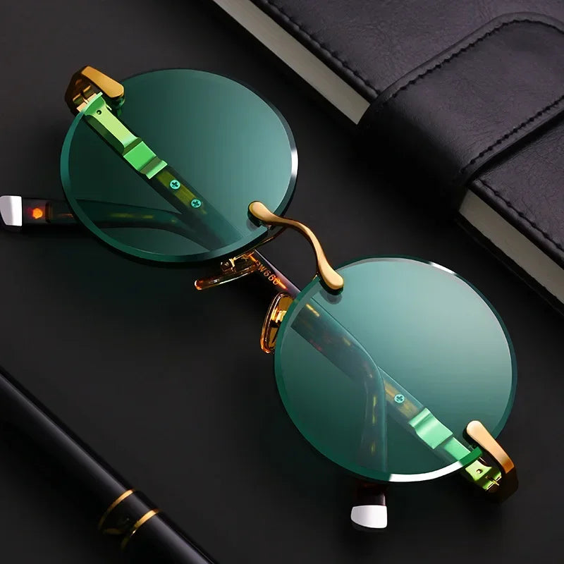Fashion Classic Rimless Sunglasses Retro Round Unisex Eyewear Crystal Lenses