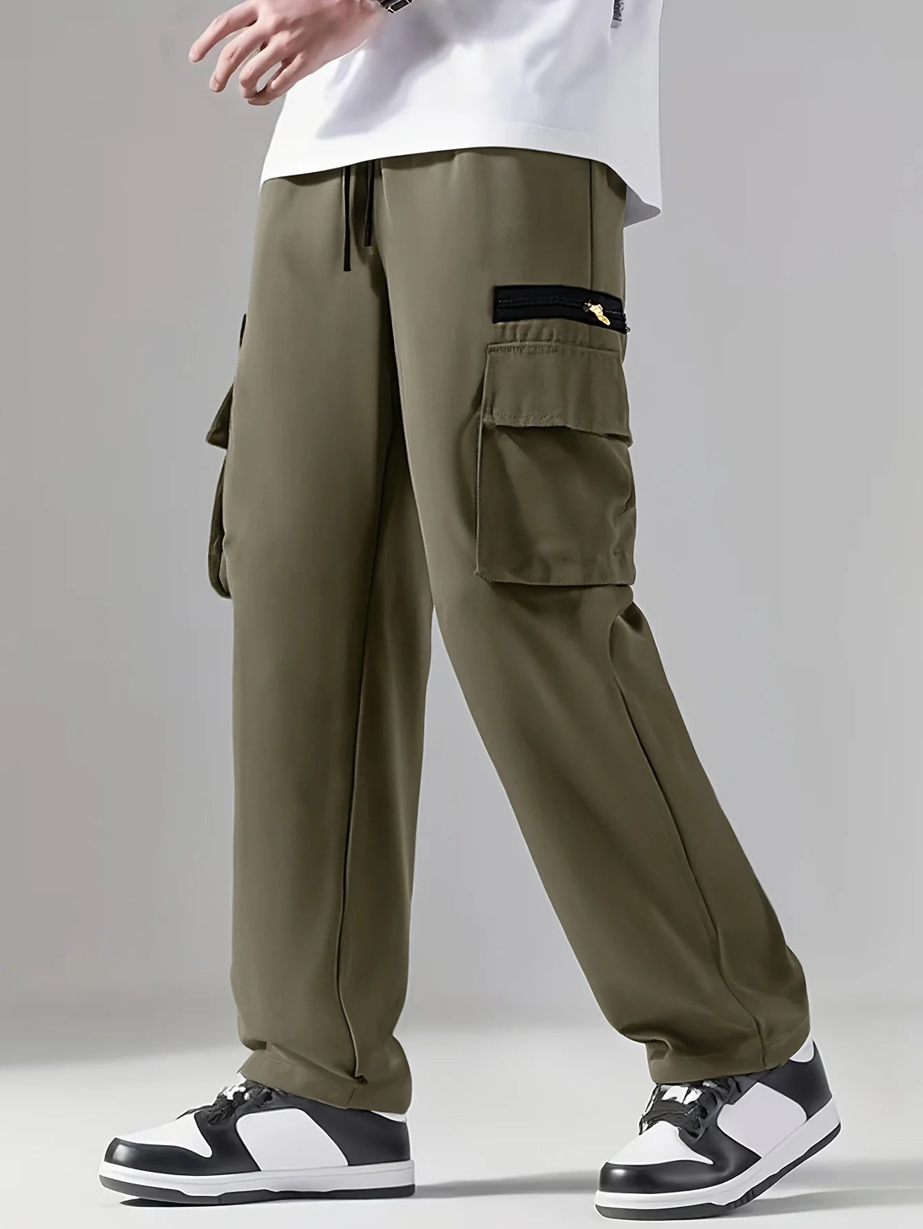 6 pieces of men's regular outdoor pants, work pants, fashionable pants and sports pants, multi pocket drawstring elastic waist, casual pants