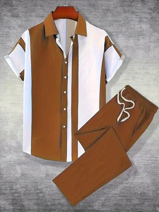 Mens Summer Short Sleeve Button Down Shirt And Pants Set