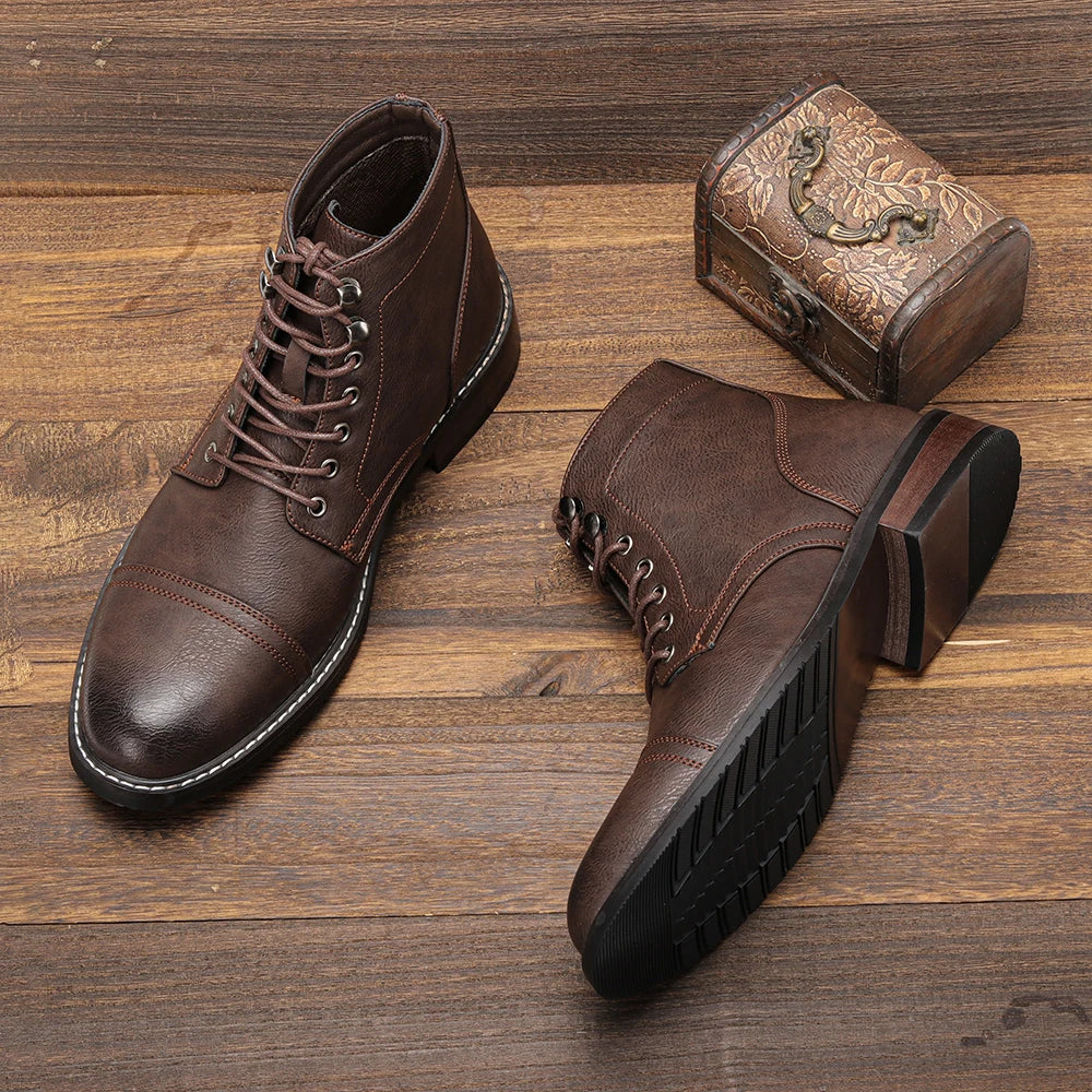 Hecrafted Western Style Ankle Boots For Men Comfortable Classic