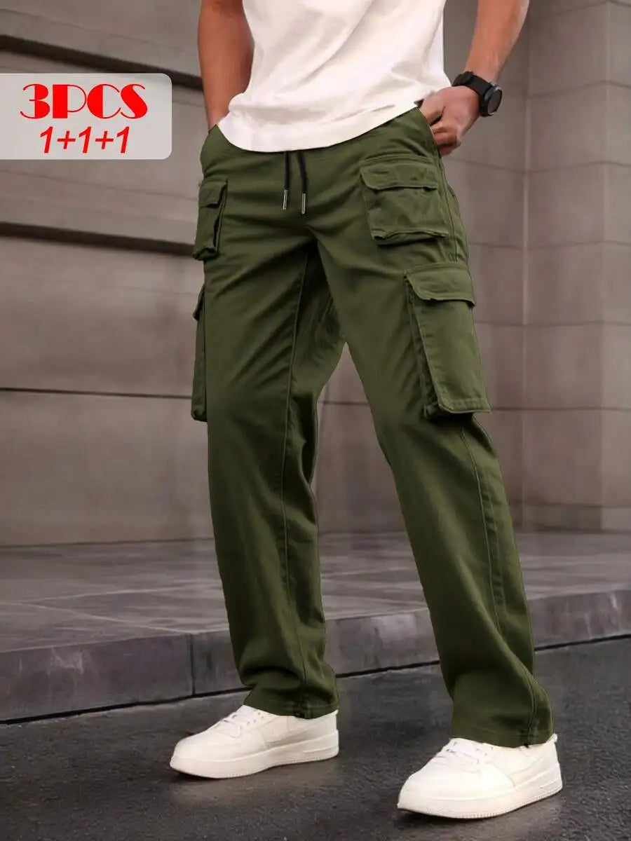 Pinelf Men Twill Cargo Pants With Drawstring Waistband