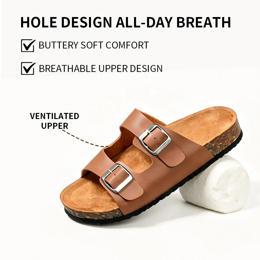 Mens Cork Sandals With Double Straps Beach Shoes For Comfort