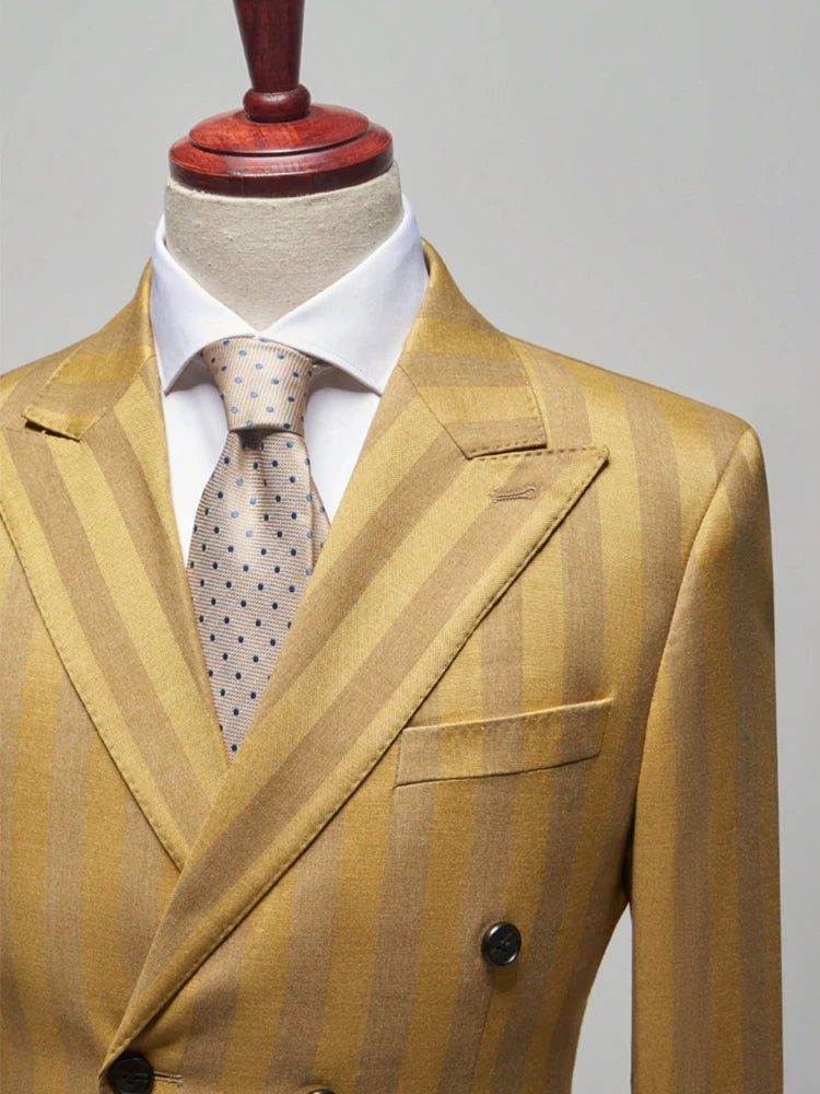 Mens Jacquard 2 Double Breasted Suit Jacket Pants Slim Fit