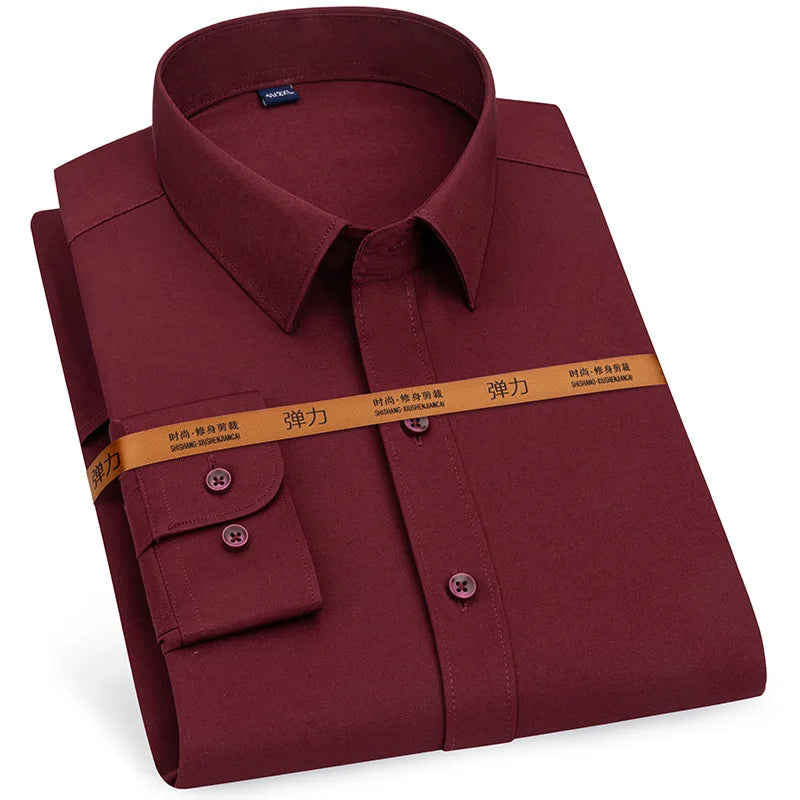 Men Dress Shirt Long Sleeve Slim Fit Breathable Business Casual