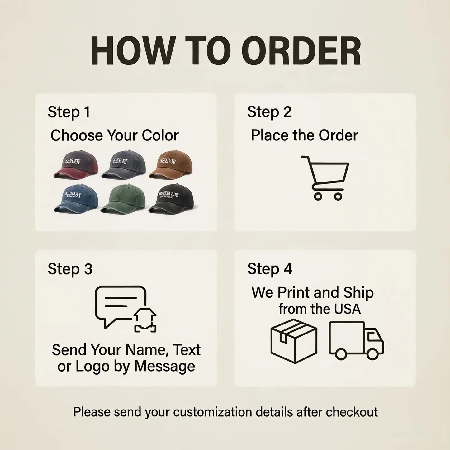 Personalized Vintage Washed Baseball Cap Custom Name Logo Text Hat