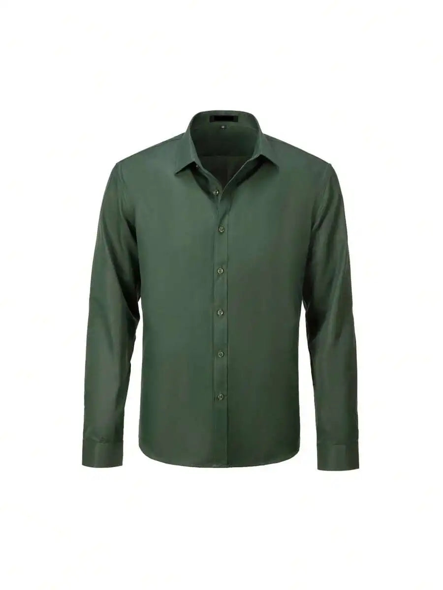 Men's Solid Color Dress Shirt Long Sleeve Turn Down Collar