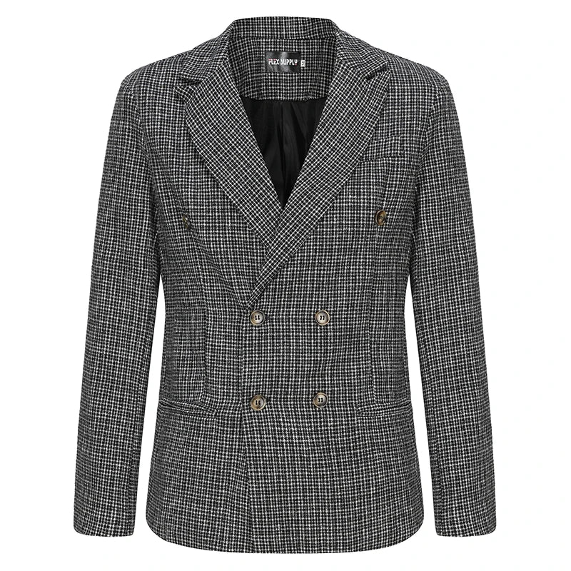 Men's Classic Plaid Blazer Jacket Notched Lapel With Button Closure