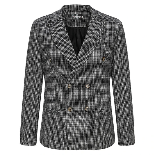 Men's Classic Plaid Blazer Jacket Notched Lapel With Button Closure