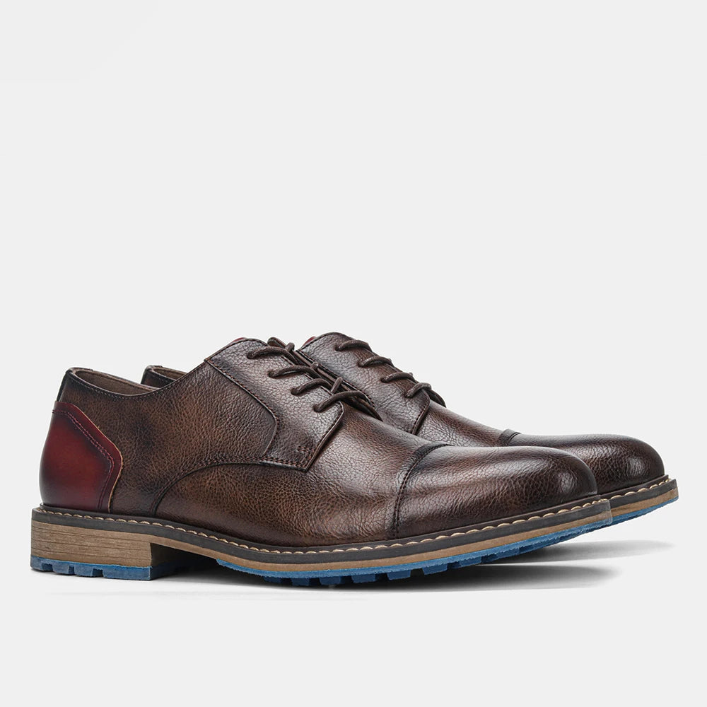 Hecrafted Retro Leather Cap Toe Oxford Mens Casual Shoes