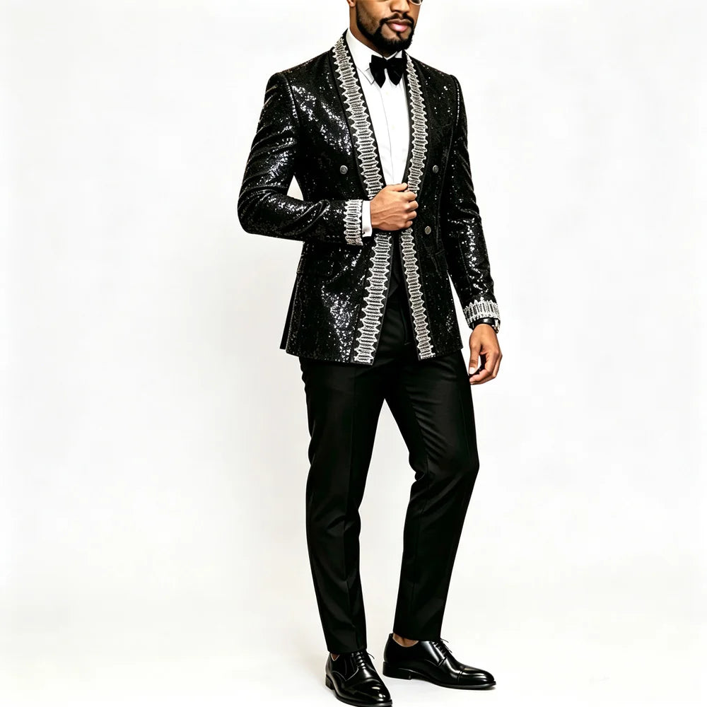 Mens Sequined Suit Blazer Performance Stage Jacket For Wedding Banquet