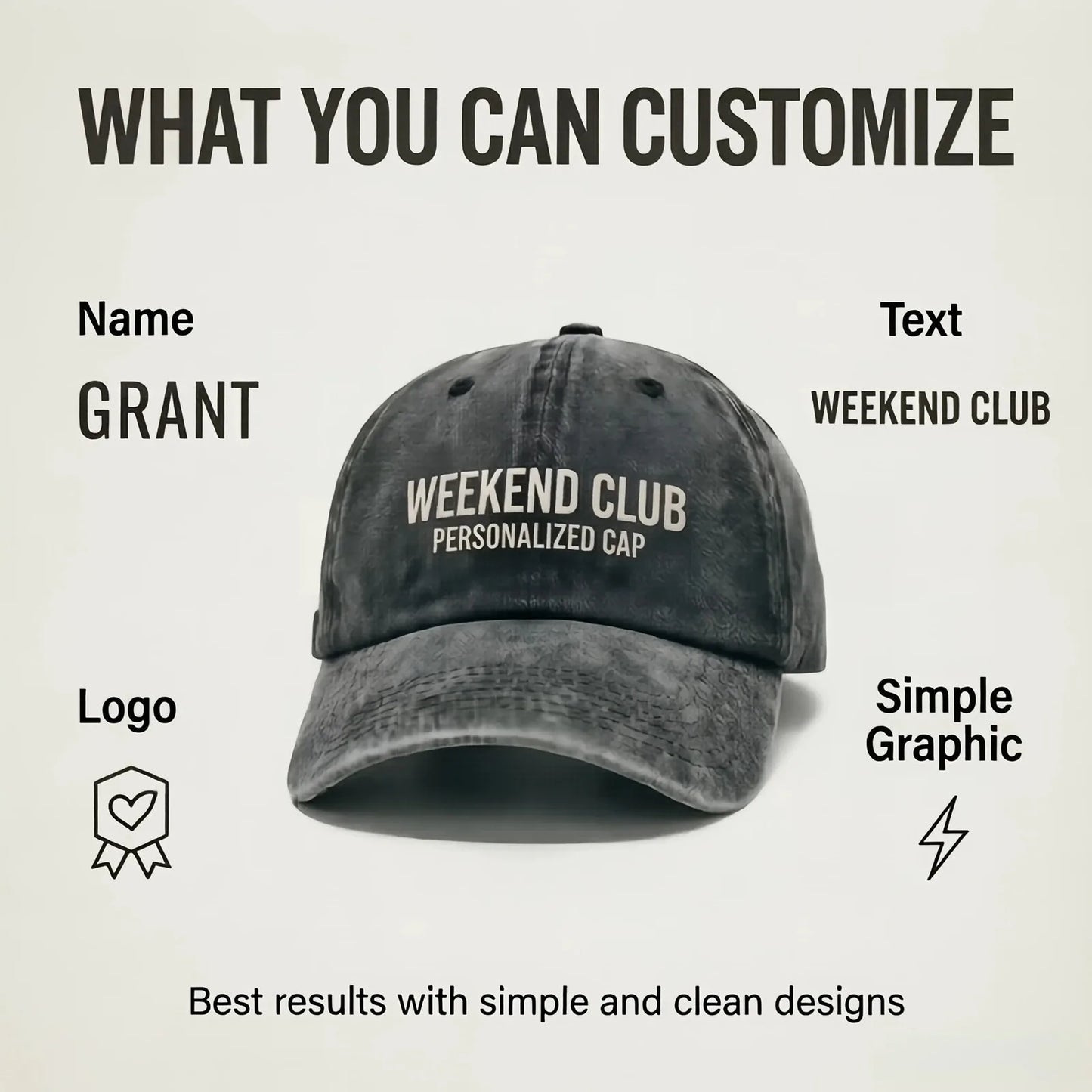 Personalized Vintage Washed Baseball Cap Custom Name Logo Text Hat