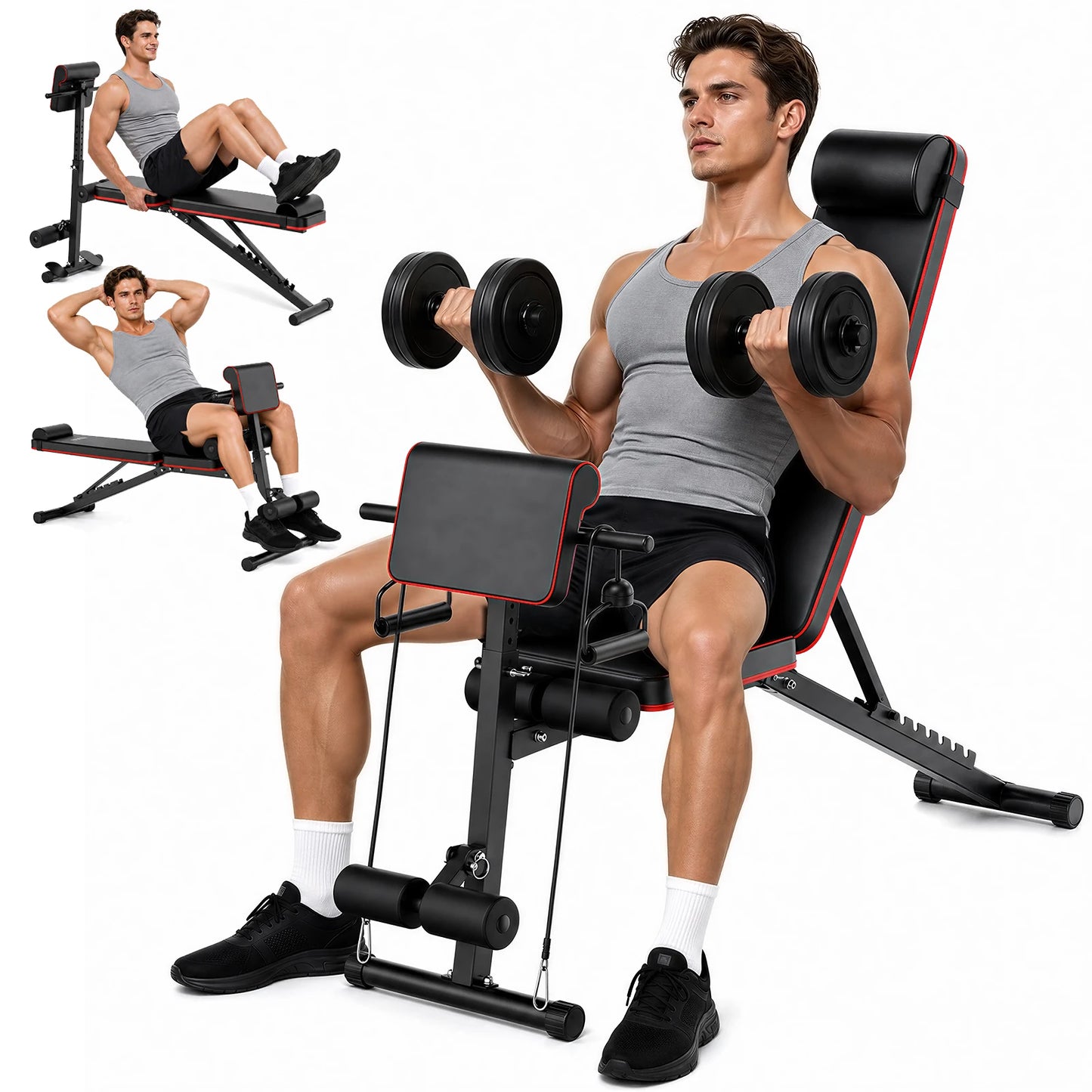 10 In 1 Foldable Weight Bench With Adjustable Incline Decline Dumbbell Bench