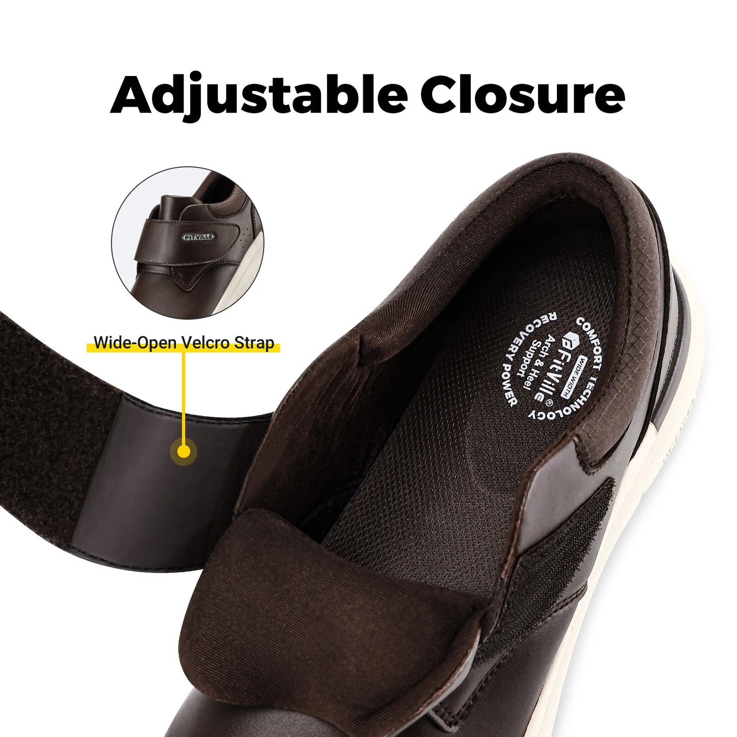 Fitville Men's Wide Leather Diabetic Slip On Shoes For Orthopedic Feet