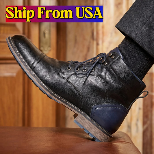 Hecrafted Classical Men Ankle Boots Zipper Leather Comfort