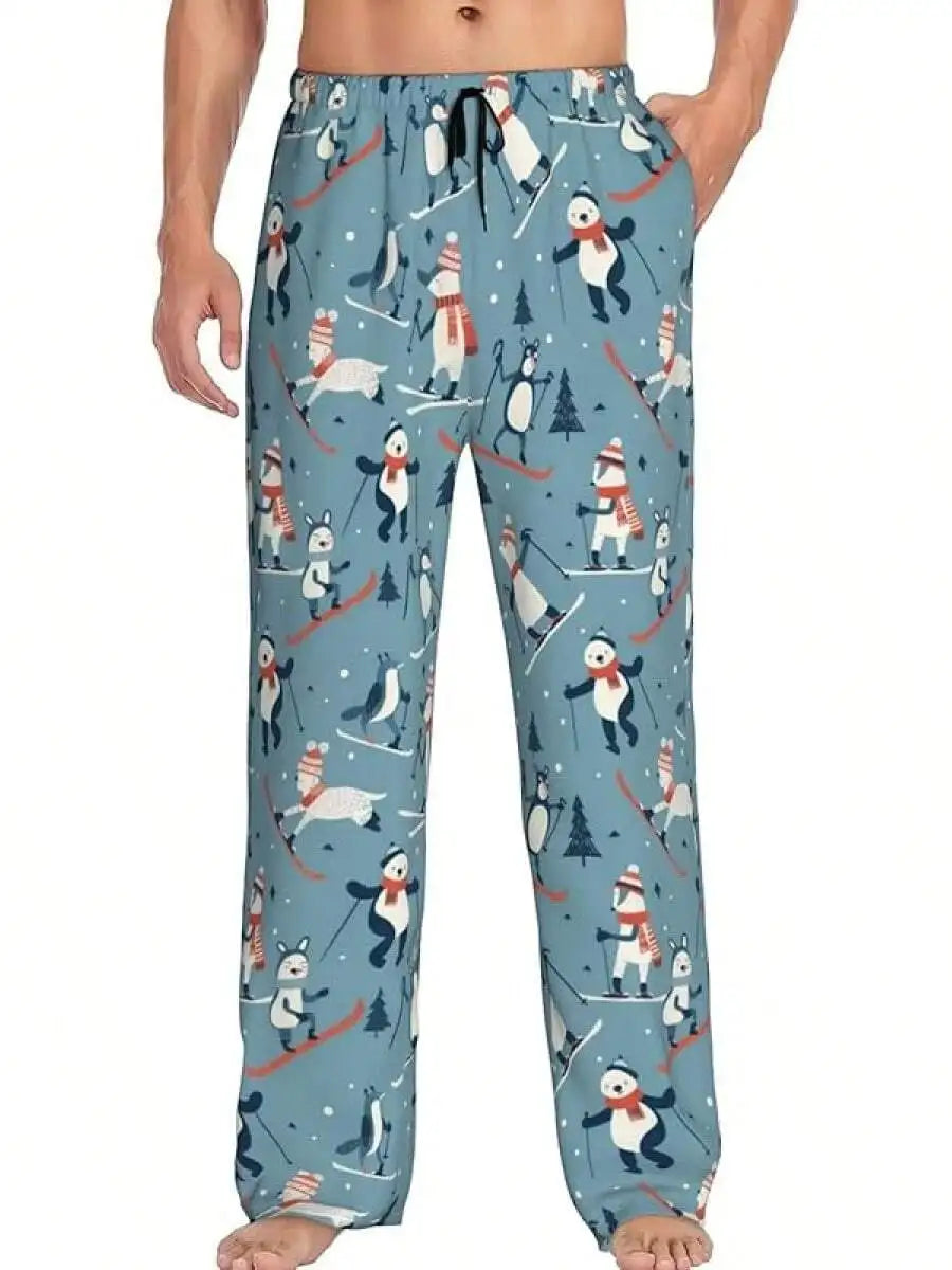 Mens Banana Print Pajama Pants With Pockets Sleep Lounge Pants