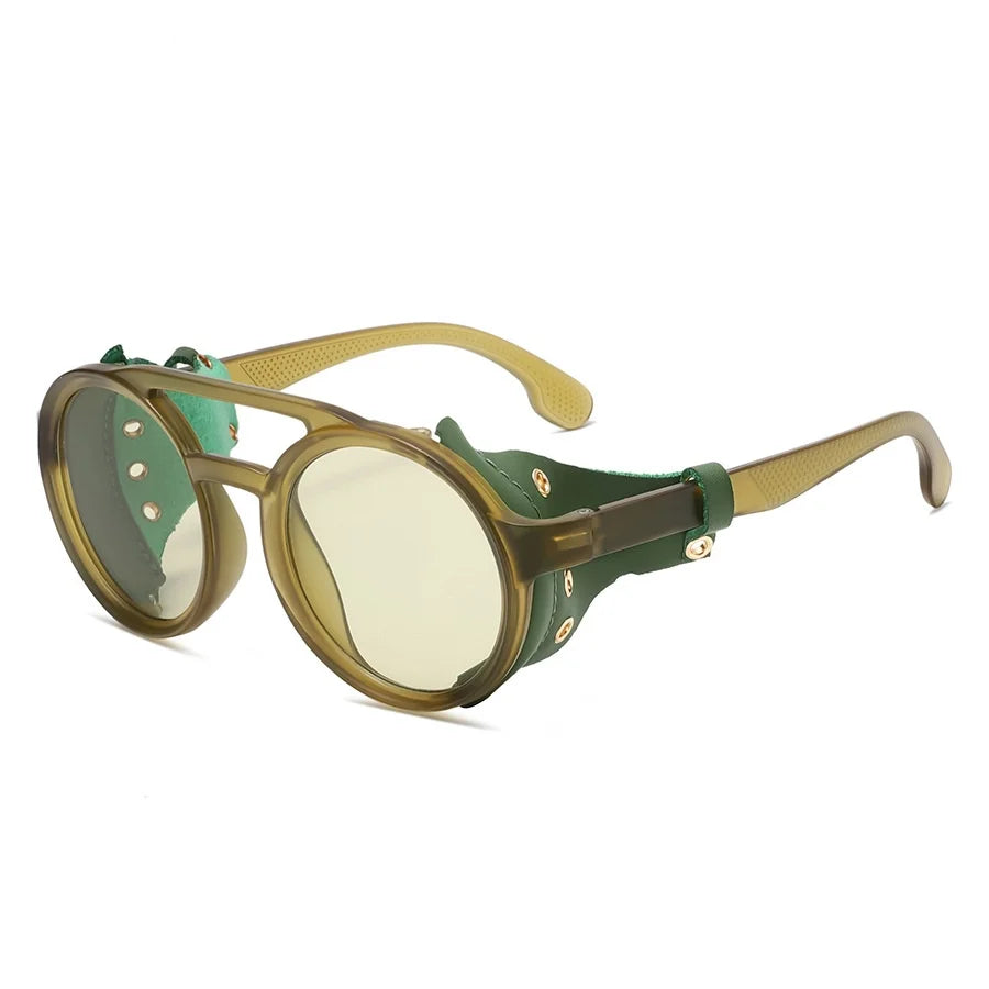 Retro Leather Round Sunglasses For Outdoor Sports UV400