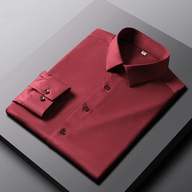 Men's Casual Long Sleeve Solid Shirt Non Ironing Wrinkle Resistant
