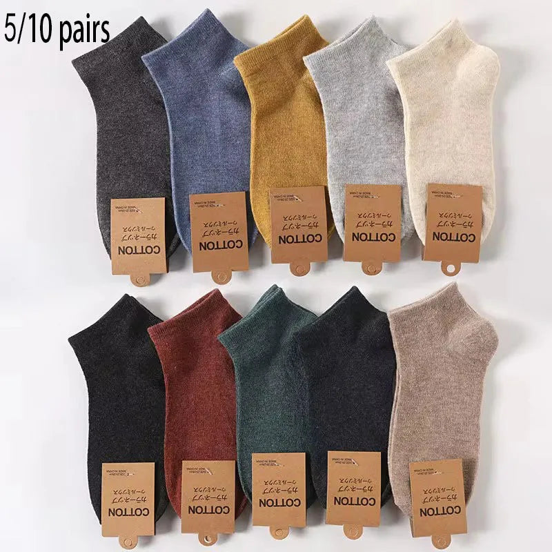 Premium Cotton Men Socks Pack 5 Pairs Breathable Ankle Casual Socks