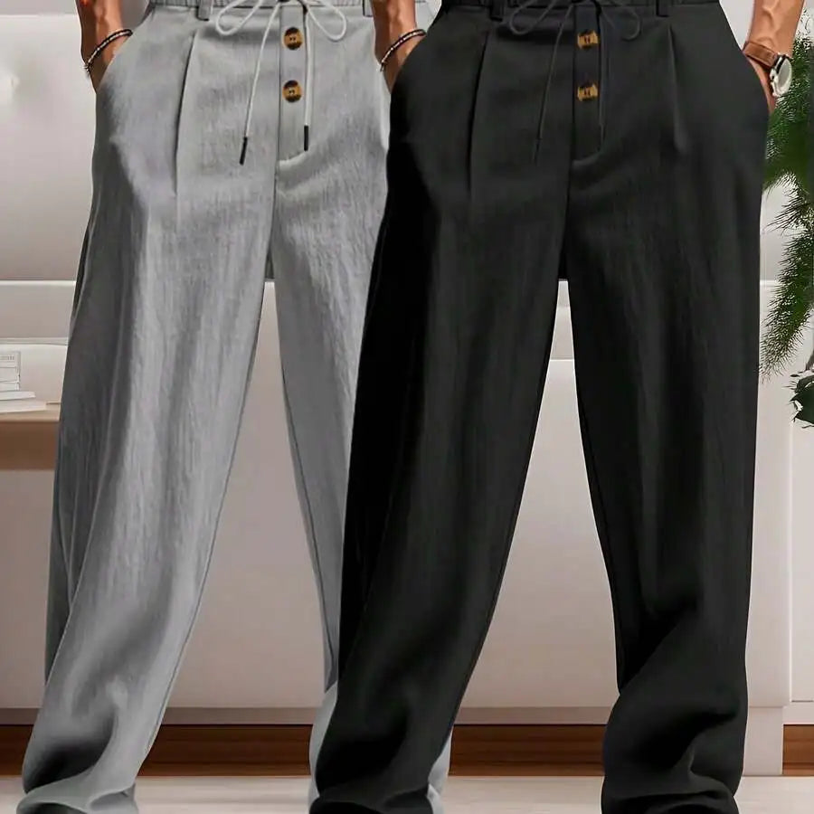 Men's Lightweight Linen Straight Leg Pants For Casual Beachwear