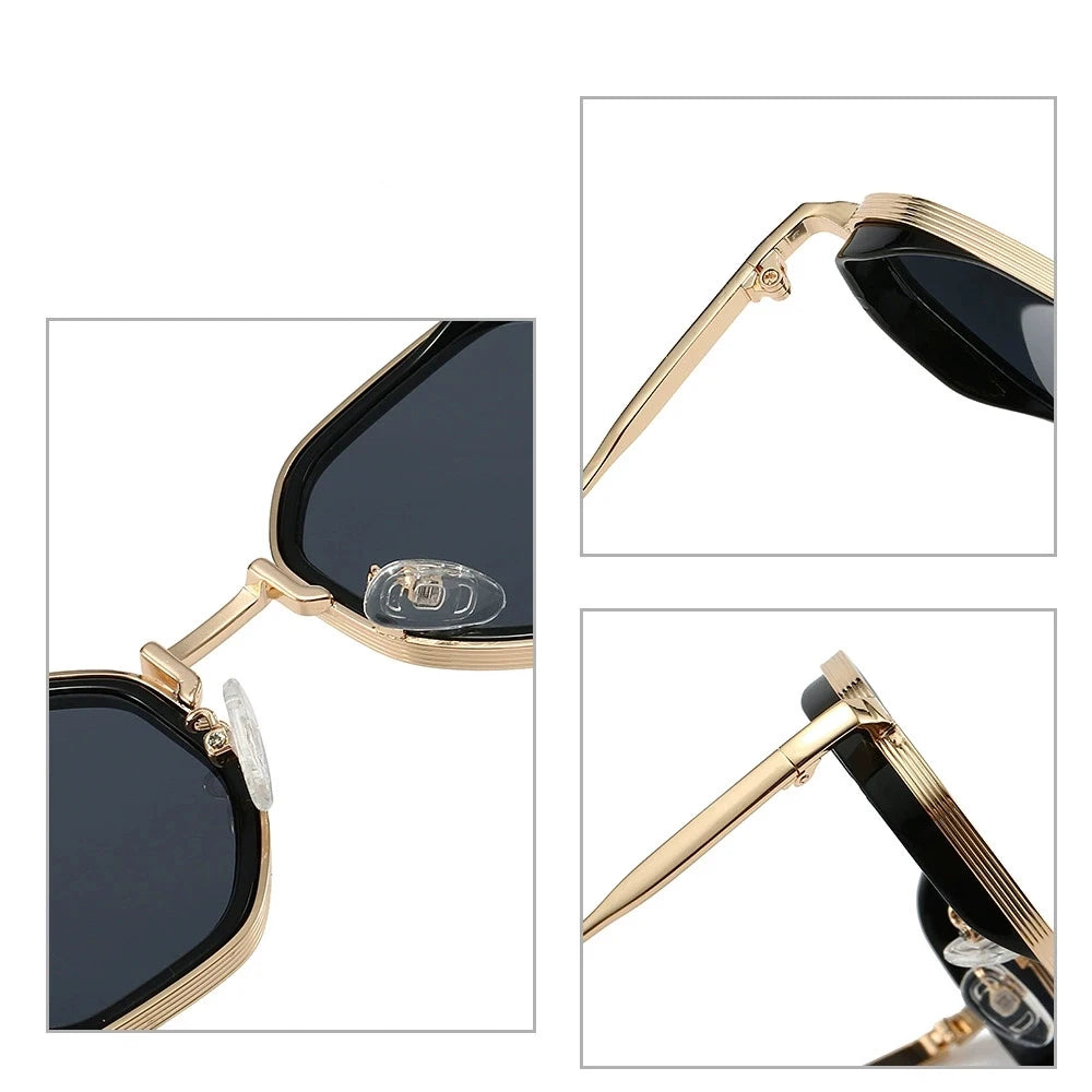 Yooske Classic Metal Polygon Sunglasses Featuring Uv400 Plastic Lenses