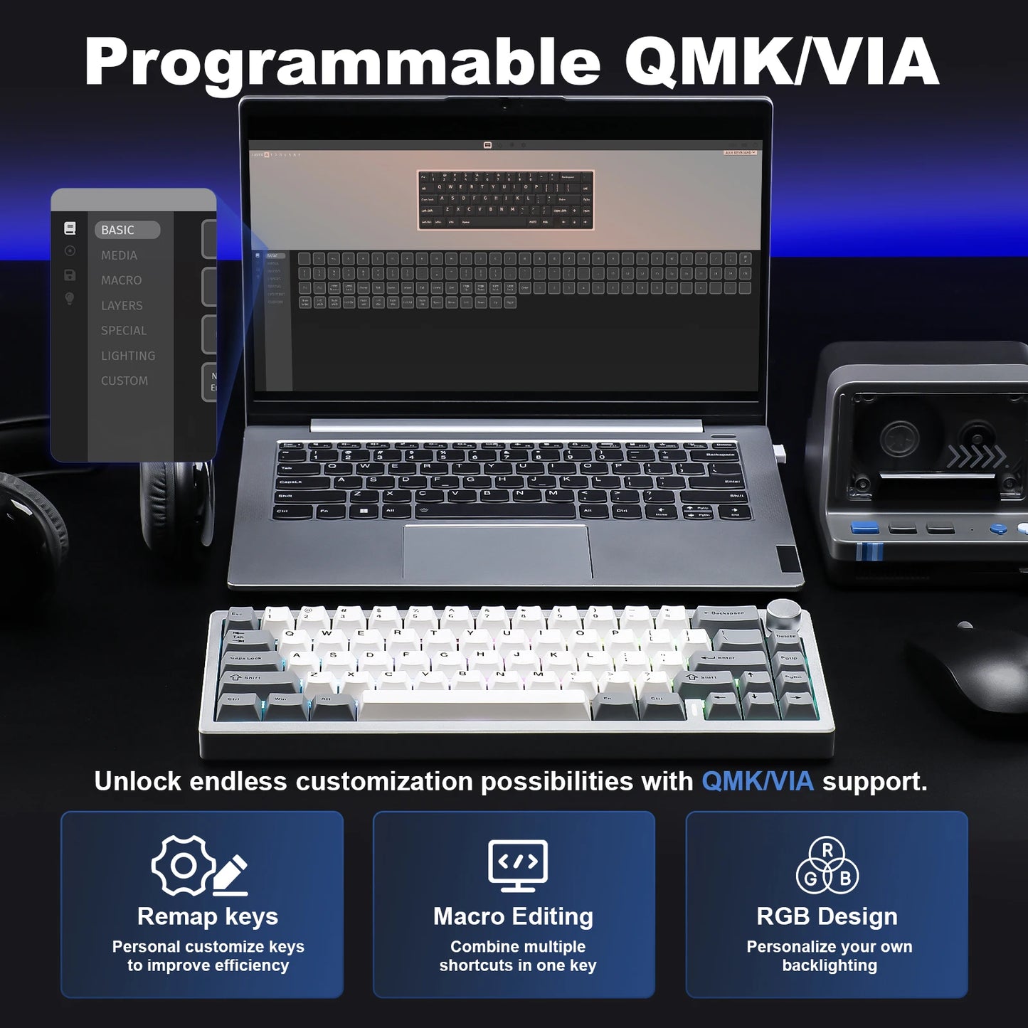 YUNZII AL68 Wireless Custom Mechanical Keyboard QMK VIA Knob